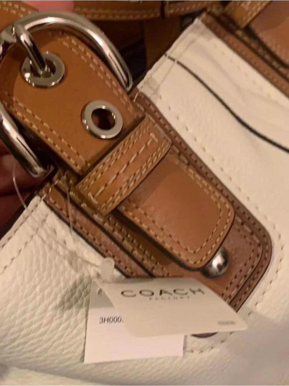 Coach White Leather Tote with Tan Trim and Matching Wallet